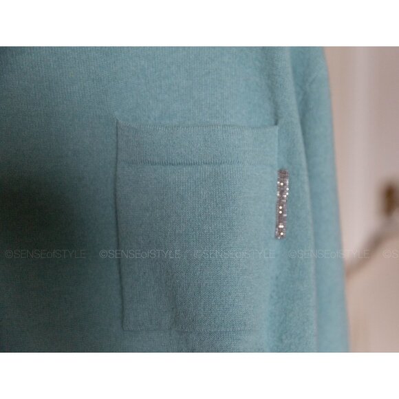 Brunello Cucinelli Cashmere Sweater Pullover Monili Trim Women size M - Picture 3 of 8